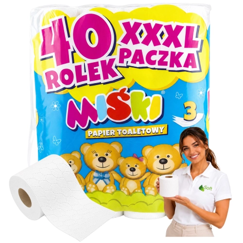 Papier toaletowy Miśki 3 warstwowy 40 rolek