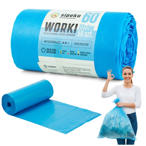 Worki na odpady 60l niebieskie LDPE a'50 szt