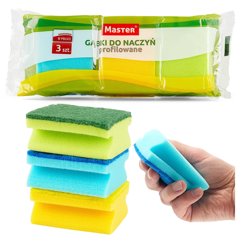 Gąbki do naczyń, zmywaki profilowane Master, 3 szt.-5781729dd44a544378da8af5e6e85921