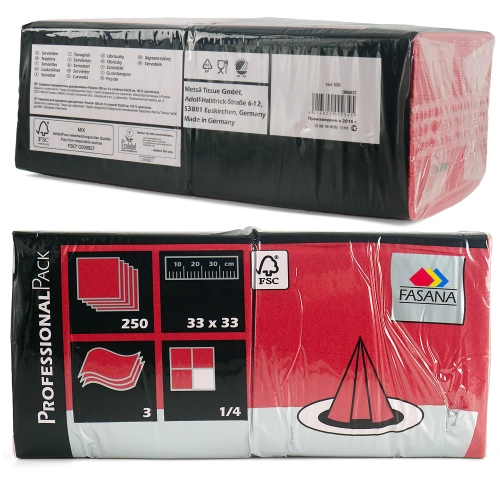 Serwetki lunchowe papierowe 33x33, 3-warstwowe, czerwone, 250 szt.