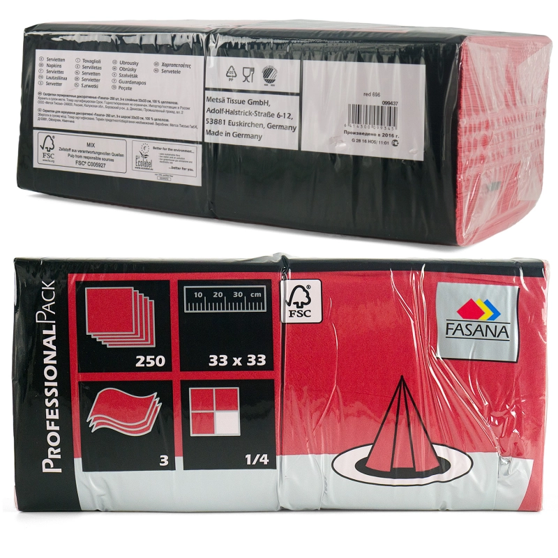 Serwetki lunchowe papierowe 33x33, 3-warstwowe, czerwone, 250 szt.-b07562bc050fe7a4b079244283d78b33
