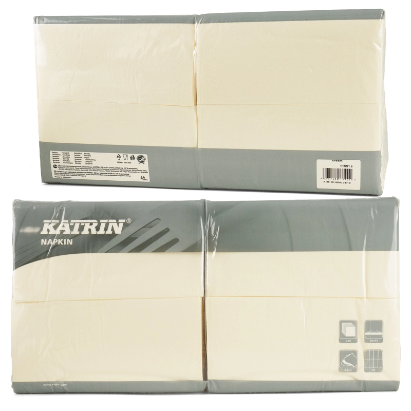 Serwetki papierowe Katrin 40x40 cm, 3-warstwowe, składane 1/8, kremowe, 250 szt.-58a0fa507ad07daa20e2b1e9f49a8dca
