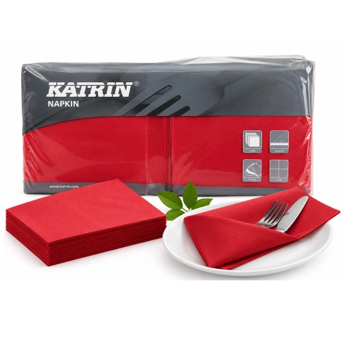 Serwetki papierowe Katrin 25x25 cm 1/4, 3-warstwowe, czerwone, 250 szt.