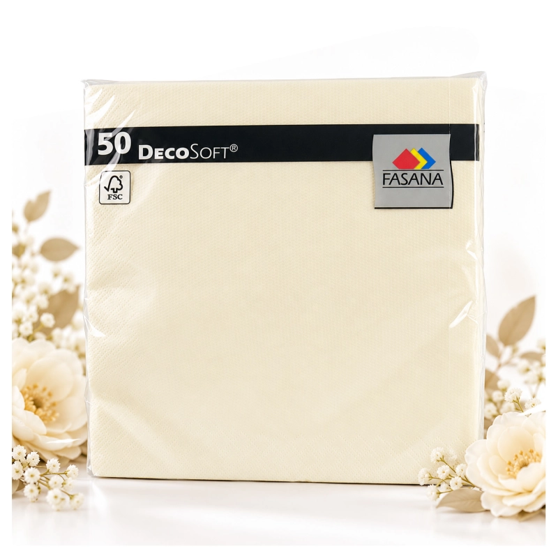 Serwetki FASANA DecoSoft Uni kremowe 40 × 40 cm, 50 szt.-c09cb3cd7f9351cc18c80d80acb2420d