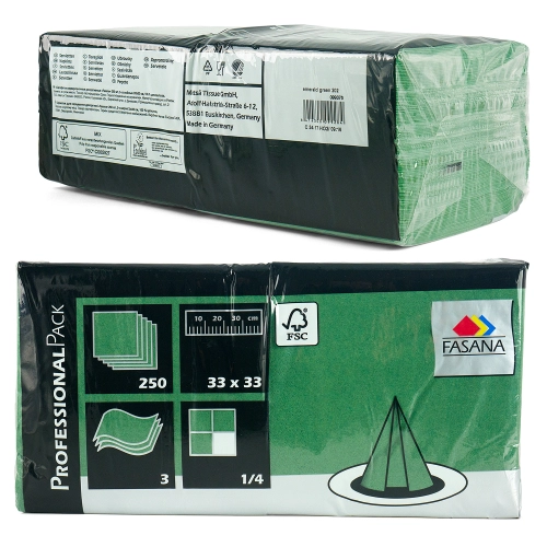 Serwetki gastronomiczne Fasana 33x33 cm 3-warstwowe zielone 250 szt.