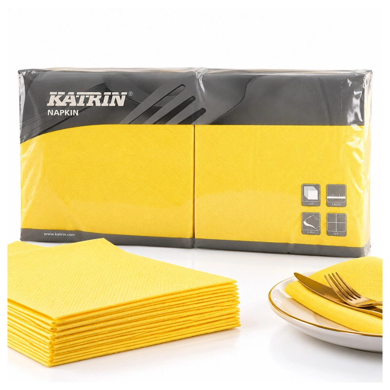 Serwetki Katrin Lunch 33x33 cm, 2-warstwowe, żółte, 250 szt.-3188e9a13f7a53c700b2e8716a5b6049